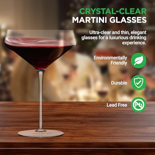 NutriChef Kitchen Elegant Crystal 16 Martini Glasses - Lead-Free, Dishwasher Safe, 10 Oz, 4.88" Diameter, Hand Blown - for Parties & Weddings - by NutriChef - Image 2