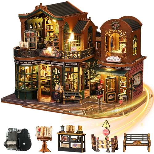Mostop DIY Miniature Dollhouse Kit, Wooden Dollhouse Kit Miniature House Kit with LED Light and Movements,Creative Room Idea for Kids/Adults Magic House DIY Kits (Twilight BOOK City) Mostop DIY Miniature Dollhouse Kit, Wooden Dollhouse Kit Miniature House Kit with LED Light and Movements,Creative Room Idea for Kids/Adults Magic House DIY Kits (Twilight BOOK City)