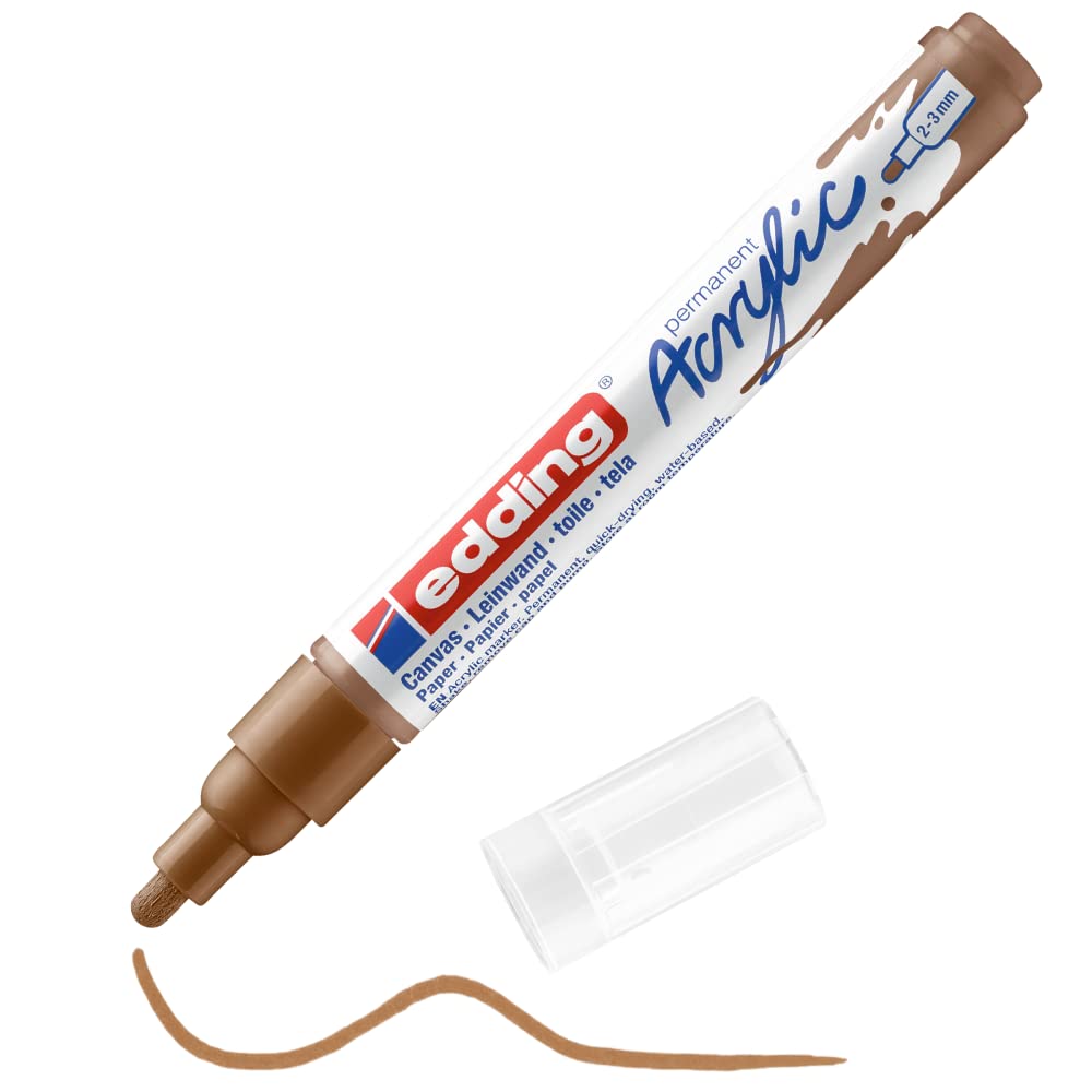 edding 5100 acrylic marker medium - hazel - 1 waterproof acrylic paint marker - round tip 2-3mm - acrylic paint pens for drawing on canvas, art paper and wood - acrylic markers for pebbles