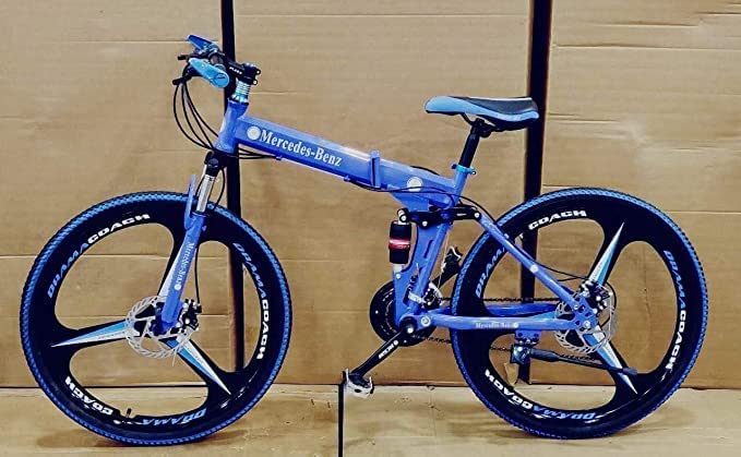 Image of Merceds Benz 26 Inch Gear Cycle for Boys and Adults with 21 Speed Gears Dual Suspension Folding Frame Daily Commute Fitness School and College Use City Ride Foldable Bicycle (Blue)