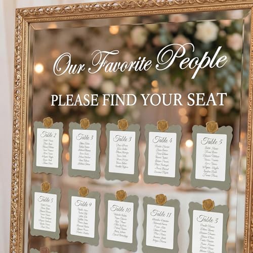 Gersoniel 24 Set Wedding Seating Chart Kit 24 Seating Card 24 Gold Wax Seal Sticker 1 Wedding Seat Chart Mirror Decal Sticker DIY Display for Bridal Shower Find Your Seat Sign (White2 Favorite People)