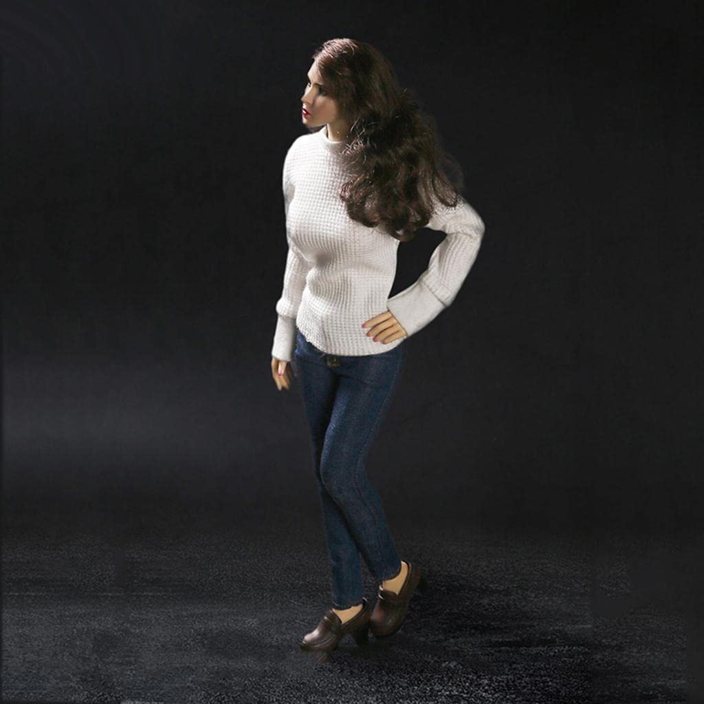 Figurine Articulée Femme Vêtements Décontractés Ensemble Pull Jean Tenue Soldat Tissu Adapté à la Collection Modèles Décoration