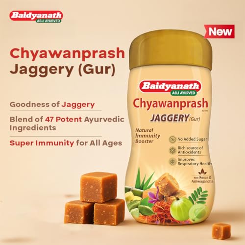 Image of Baidyanath Jaggery Gur Chyawanprash - 900gm | Ayurvedic Chyawanprash with Amla & Giloy | Natural Gur Sweetened | Daily Energy, Strength & Immunity Support
