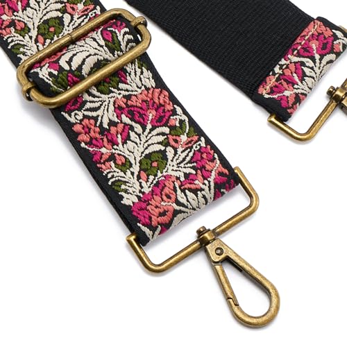 Image of ZOOEASS Bronze Buckles Purse Strap, 2 inch Wide Crossbody Handbag Strap Adjustable Replacement Shoulder Strap Vintage Embroidery