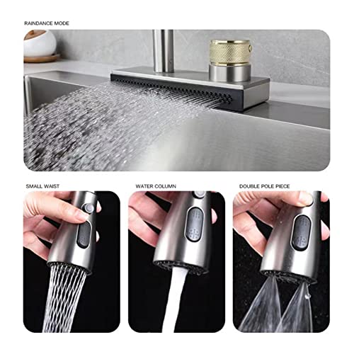 Robinet cascade de cuisine gris avec 4 modes de jet d'eau