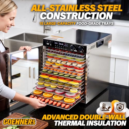 Image of Food Dehydrator for Jerky 15 Trays, 1100W Meat Dehydrator Machine Up to 194F with 5 Presets & 48H Timer, 12ft Food Dryer for Dog Treats, Herbs, Fruit and Veggies