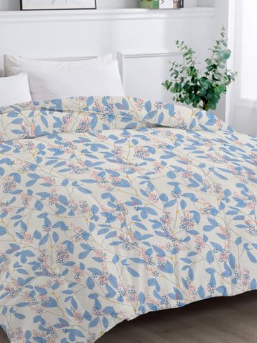 Image of HOMEKART 220 GSM Reversible Microfiber AC Comforter for King Size Bed | 3-Layer Quilted All-Season Duvet for Mild Winter | Soft & Breathable (220 x 240 cm, Floral, Blue & White)