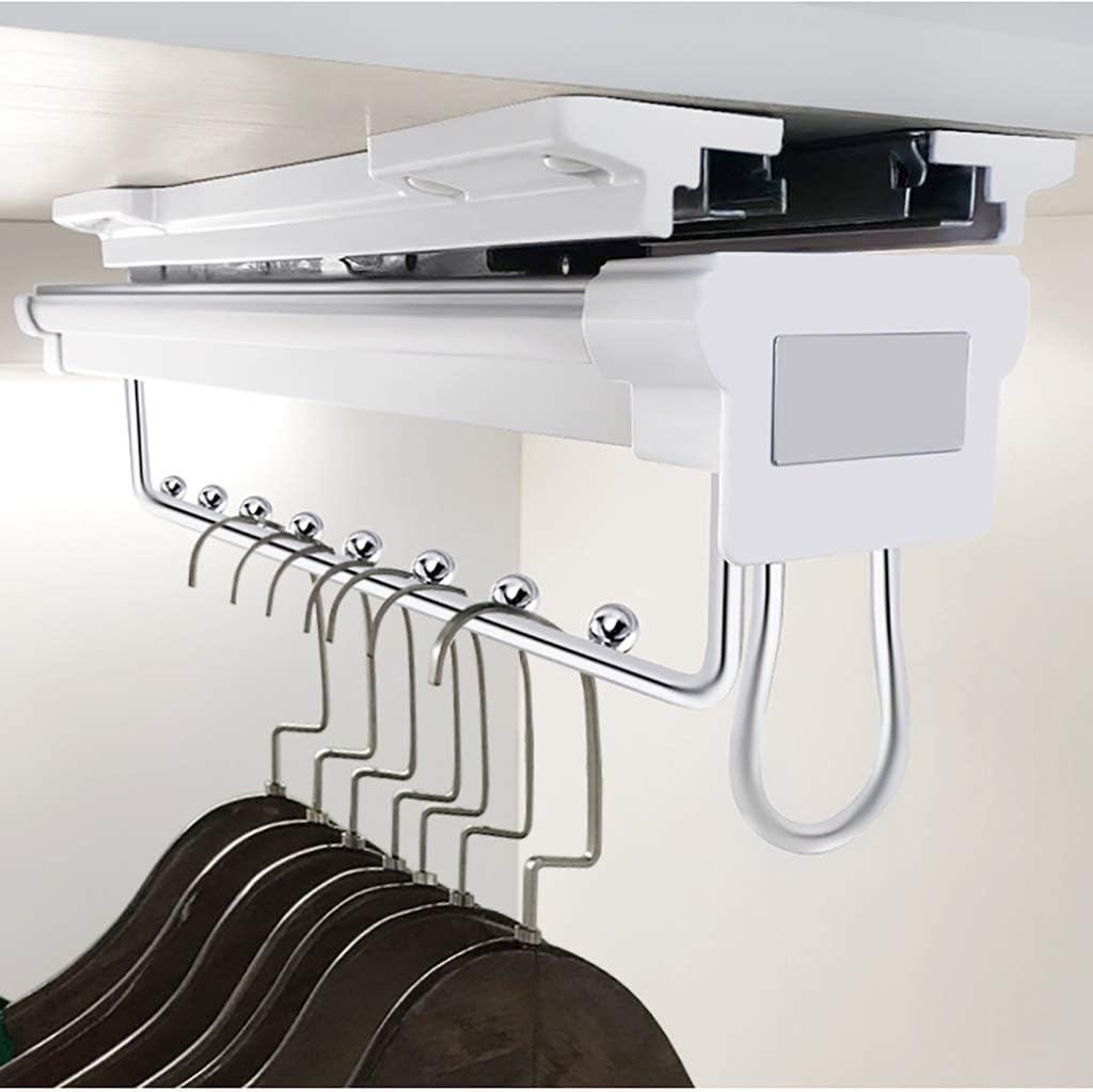 ホワイトプルアウトハンガーレール、ダンパー付きの拡張可能な衣服ハンガーラック、ワードローブ14/18インチのオーガナイザーラック（サ