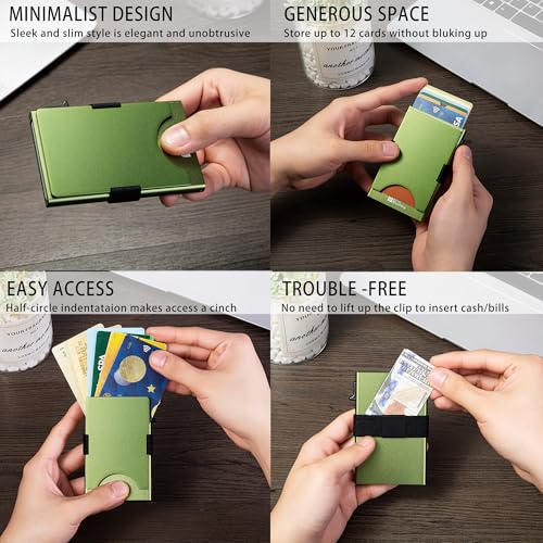 Image of Slim Card Holder Wallet for Men, Minimalist RFID Blocking Pop Up Wallet, Smart Metal Business Card Case Holds 12 Cards, Ultra-Thin Front Pocket Wallet, Gifts for Men