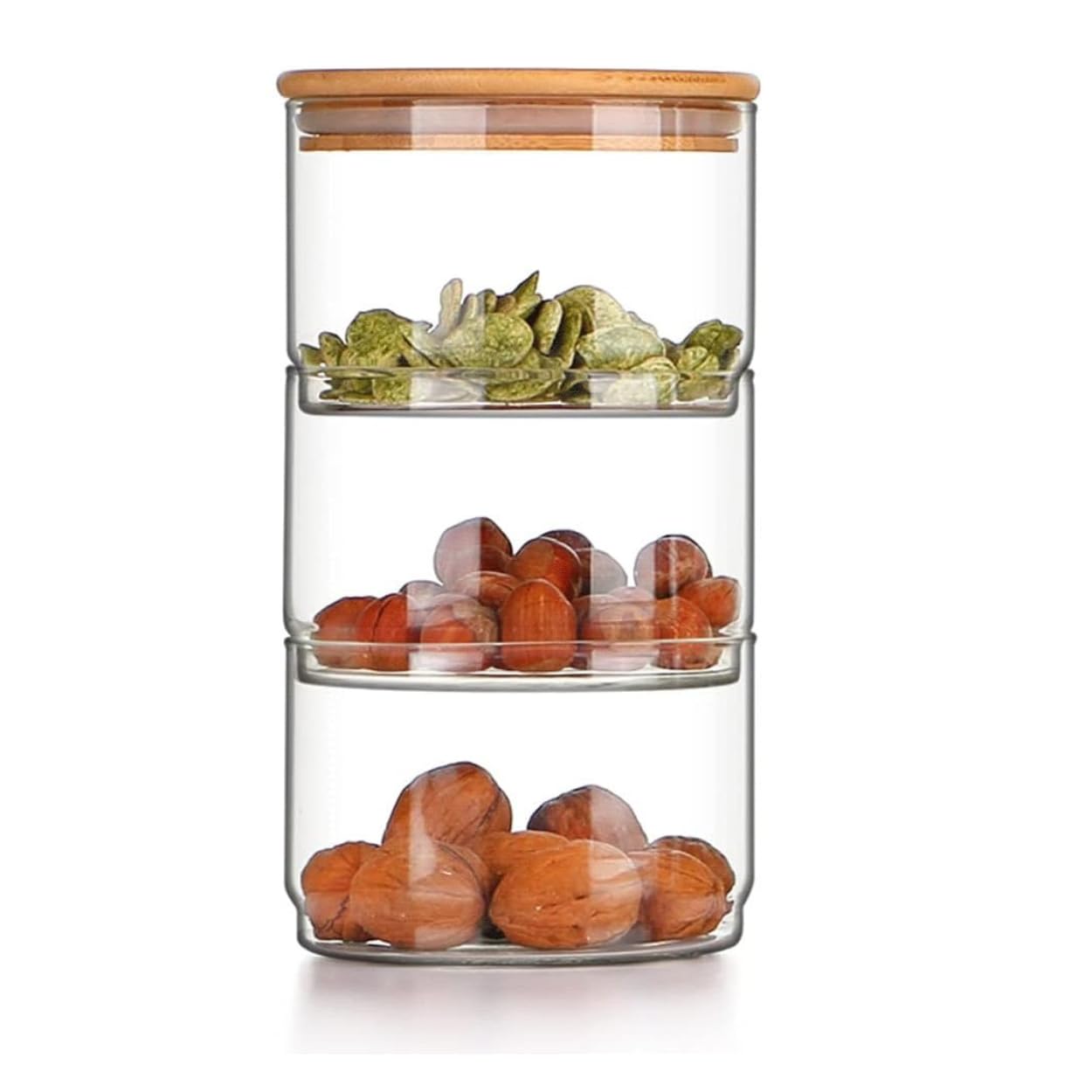 3 Layer Glass Food Storage Jar with Airtight Bamboo Lid