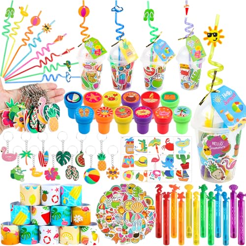 ANPHILE 12 Pack Pool Beach Birthday Party Favors with Cups Summer Silly Straws Bulk Summer Party Favor Supplies for Kids Birthday Party Favors End of Year Student Gifts