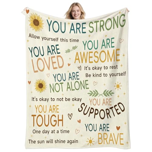Get Well Soon Gifts for Women Mom After Surgery Hug Healing Blanket Cancer Care Warm Gift for Patient Inspirational Encouragement Comfort Thinking of You Present for Friend Men (Yellow 60x50)