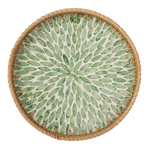 StorageWorks Decorative Coffee Table Trays for Home Decor, Round Rattan Tray with Mother of Pearl...