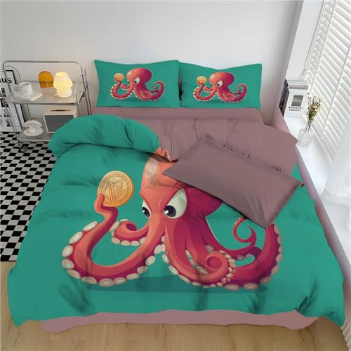 Linge de lit pieuvre rouge 220x240 housse de couette 3D réversible en microfibre - 7