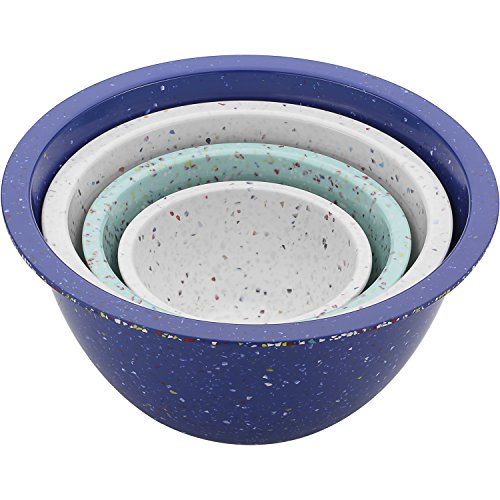Image of Zak Designs Mixing Bowl Set, Nesting Bowls for Space Saving Storage, Made with Durable Eco-Friendly Melamine, Great for Prepping and Serving Food (Confetti White, Blue & Mint, 4pcs, BPA-Free)