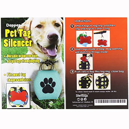 Image of Dapper Dog - Dog Tag Silencer with Tag Ring (Teal with Black Paw Print)