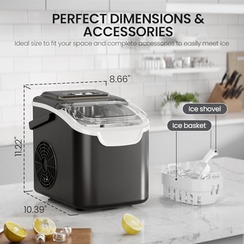 Image of Crzoe Ice Makers Countertop with Handle, 2 Sizes of Ice, 8 Bullet Ice Cubes in 6 Mins, 26Lbs /24H, Portable Ice Maker with Self-Cleaning, Ice Machine for Home&Kitchen&Office&Party