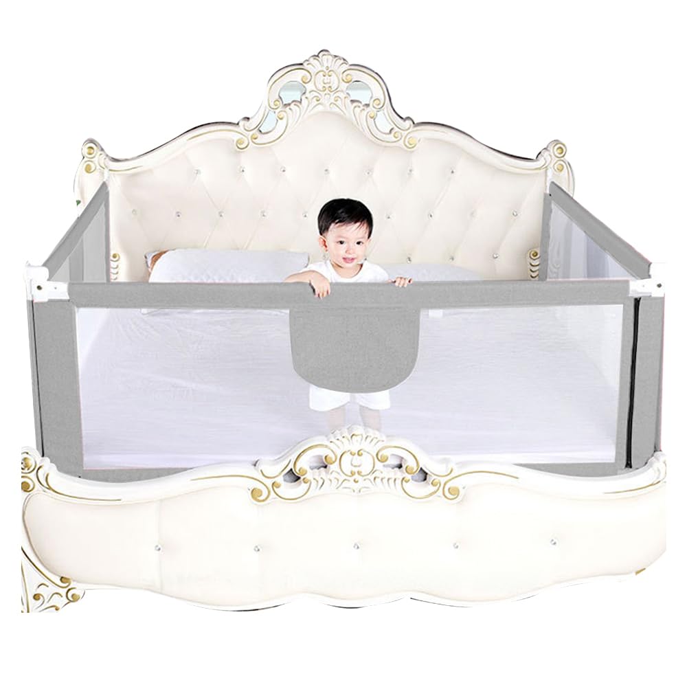 Barriera per letto per bambini da 175 cm, protezione contro le cadute, barriera di sicurezza per bambini con 10 altezze regolabili, telaio in metallo, pieghevole, stabile e durevole