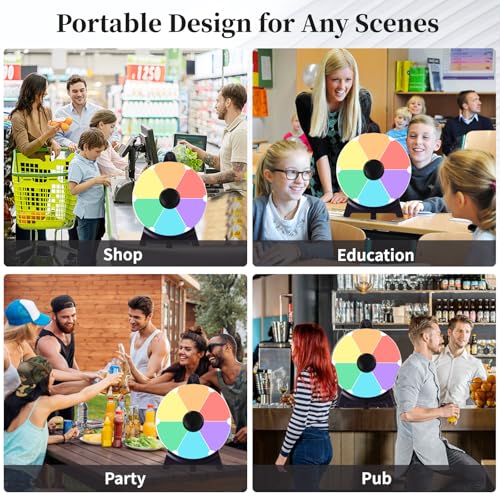 Hooomyai Tabletop Spinning Prize Wheel 12 Inch Tabletop Spin Wheel for Prizes with Stand, 6 Color Slots, Erasable Surface for Trade Show Carnival Party Fortune Game - Thumbnail 6