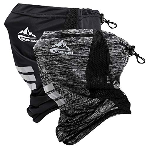 Breathable Face Bandana Neck Gaiter,Sun UV Dust Protection Reusable Half Mask Scarf Balaclava for Men Women-05 Black-Gray