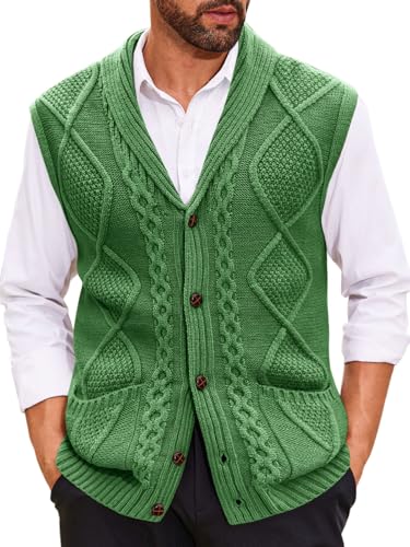Runcati Mens Cable Knit Sweater Vest Shawl Collar Casual Slim Fit