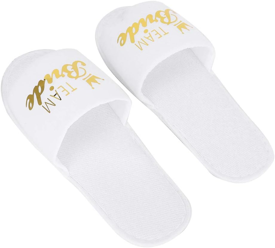 Alvinlite 5 Pair Disposable Slippers, White Letters Print Slippers for Hotel Wedding Party Shooting Props (Bride Crown-White)