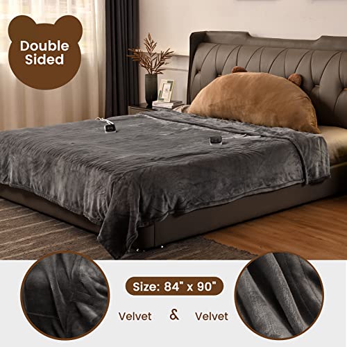 [New Launch] Bearhug Electric Blanket King Size 100" X 90", Dual Controllers Heated Blanket, Double Velvet, 10-Heating Level & 1-12H Auto Off, 5-Year Warranty, Over-Heat Protect, Etl, Machine Washable #TOP1