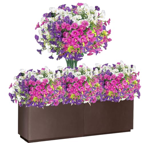 Künstliche Blumen 9 Bündel Kunstblumen wie echt Balkonpflanzen Wetterfest Petunie Seidenblumen Blumenstrauß Kunstpflanzen UV-beständig Gefälschte Blumen für Balkonkasten Pflanzgefäß Innen Outdoor