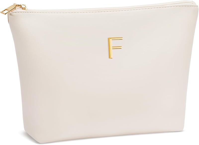 Necessaire de maquiagem CLOUDWINGS em couro sintético PU, bege, com zíper e bolsos internos