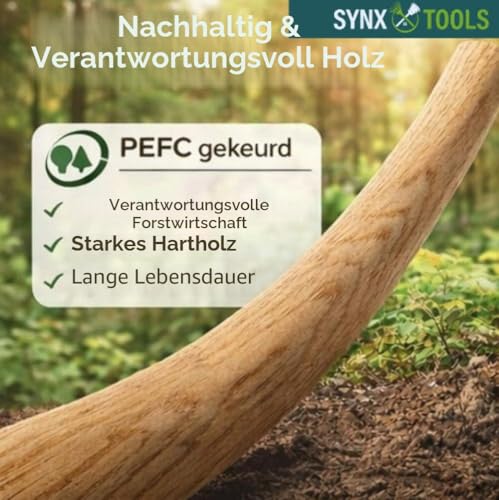 Synx Tools Schaufelstiel 110cm T-Griff Schaufelstiel Gebogen, Ersatz Spaten Holz Stiel, Gerätestiel aus Buchenholz, Ersatzstiel mit Bequemem T-Griff, Holzstiel für Schaufeln
