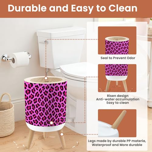 Pequeña caneca de basura con tapa decoración leopardo 1.8 gal miniatura 5