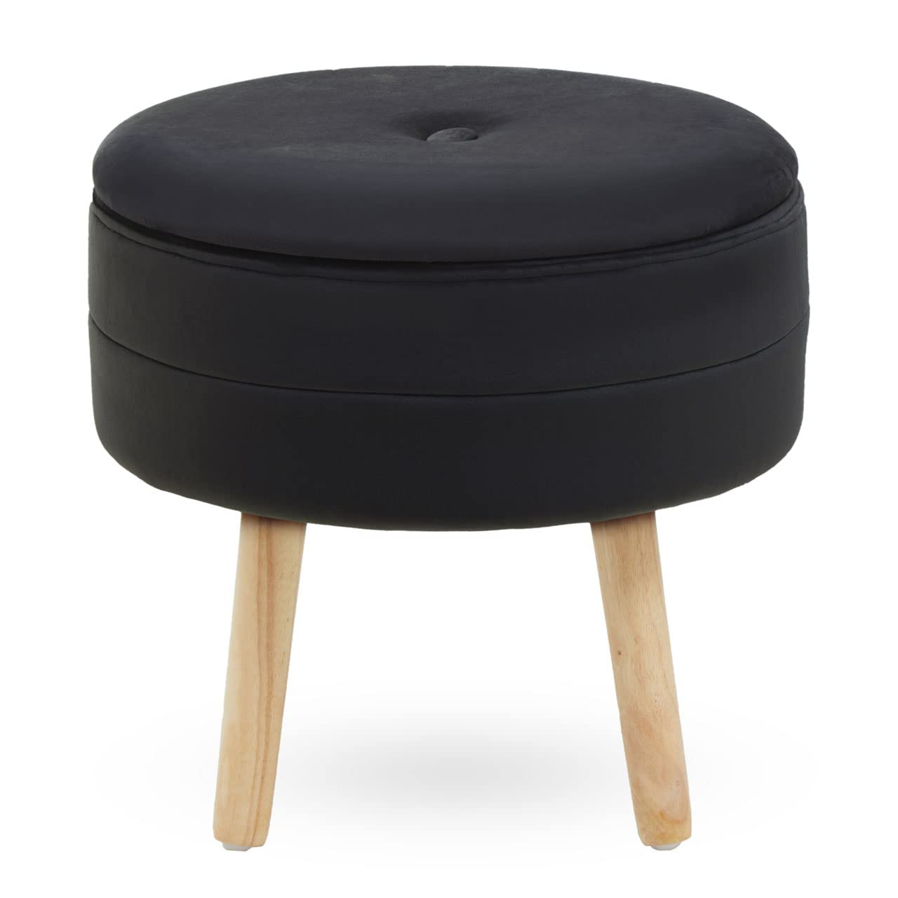 Premier Housewares Black Velvet Stool, Tapered Legs, Channel Detail, Luxe Design, Versatile Stool Chair, Black Velvet Upholstery, Storage Solution, Stool Dimensions W46 x D46 x H44cm.