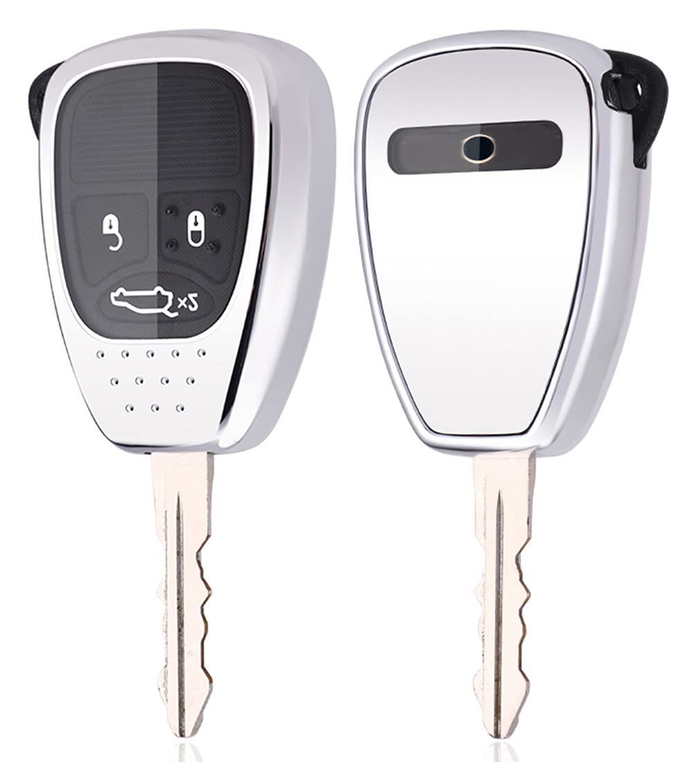 TPU Protector Key Fob Cover fit for Dodge Charger Avenger Magnum Ram Chrysler 300 Touring 200 Jeep GC Laredo Grand Cherokee Commander Keyless Entry Key Fob Cose (Silver)