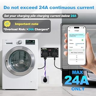 Manual EV Charging Switch for Dryer & EV, NEMA 14-30P to 14-30R & 14-50R, 240V, 24A 5.76kW Max Power Splitter, with a Safety Breaker Switch, Hand-Operated Selector, Plug and Play