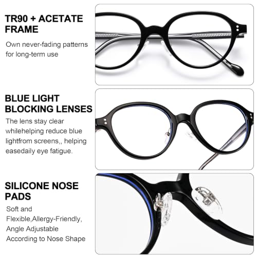 Image of Dollger Blue Light Blocking Glasses For Woman Men TR90 Retro Round Computer BlueLight Glasses Clear Lens Non-Prescription Black