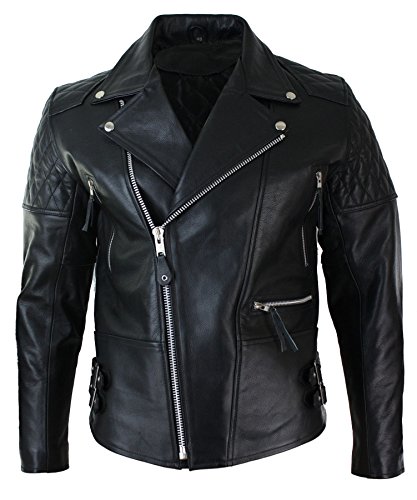 Chaqueta Biker Acolchada de Cuero Negro y Blanco miniatura 1
