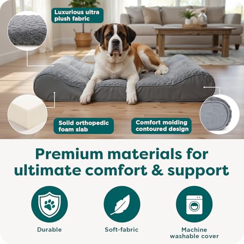 Image of FurHaven Orthopedic Dog Bed for Large Dogs, Luxe Lounger Contour Mattress with Solid Orthopedic Foam Slab for Joint Support, Removable Washable Cover, Giant XXXL, Plush Suede, Gray