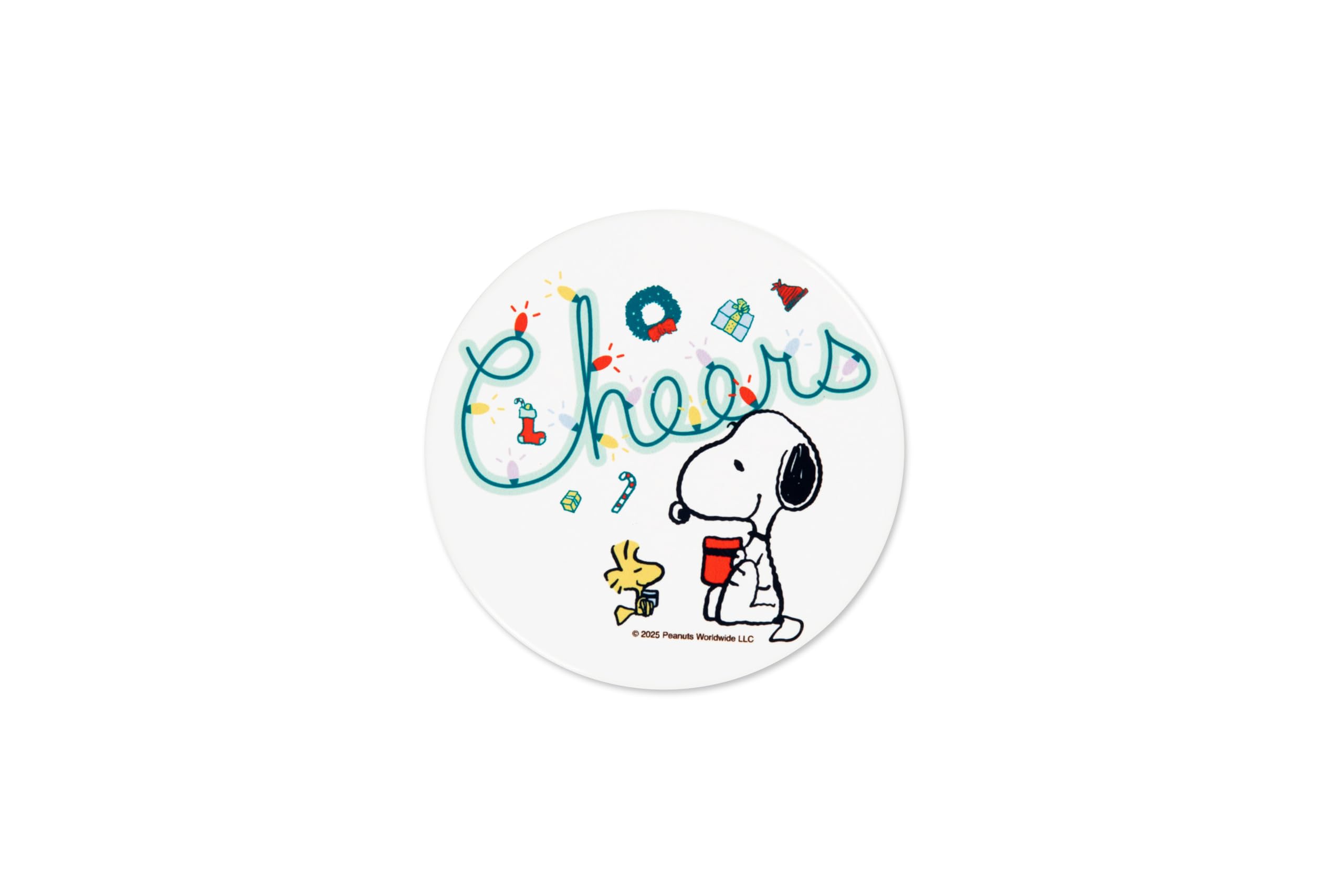 Excelsa Peanuts Shiny & Bright Weihnachts-Untersetzer, 6er-Set, Dolomit-Keramik mit Unterseite aus Kork, 10,5 cm, Snoopy-Dekorationen