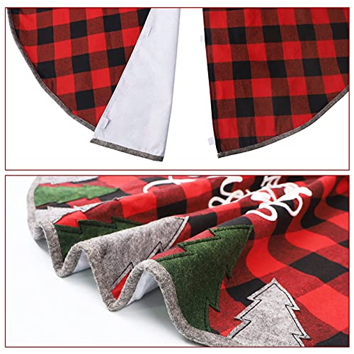 Juegoal 32 Inch Christmas Tree Skirt, Soft Red and Black Plaid Christmas Tree Mat for Xmas Party Decoration, Merry Christmas Base Cover for Christmas Tree Holiday Decor - Image 5
