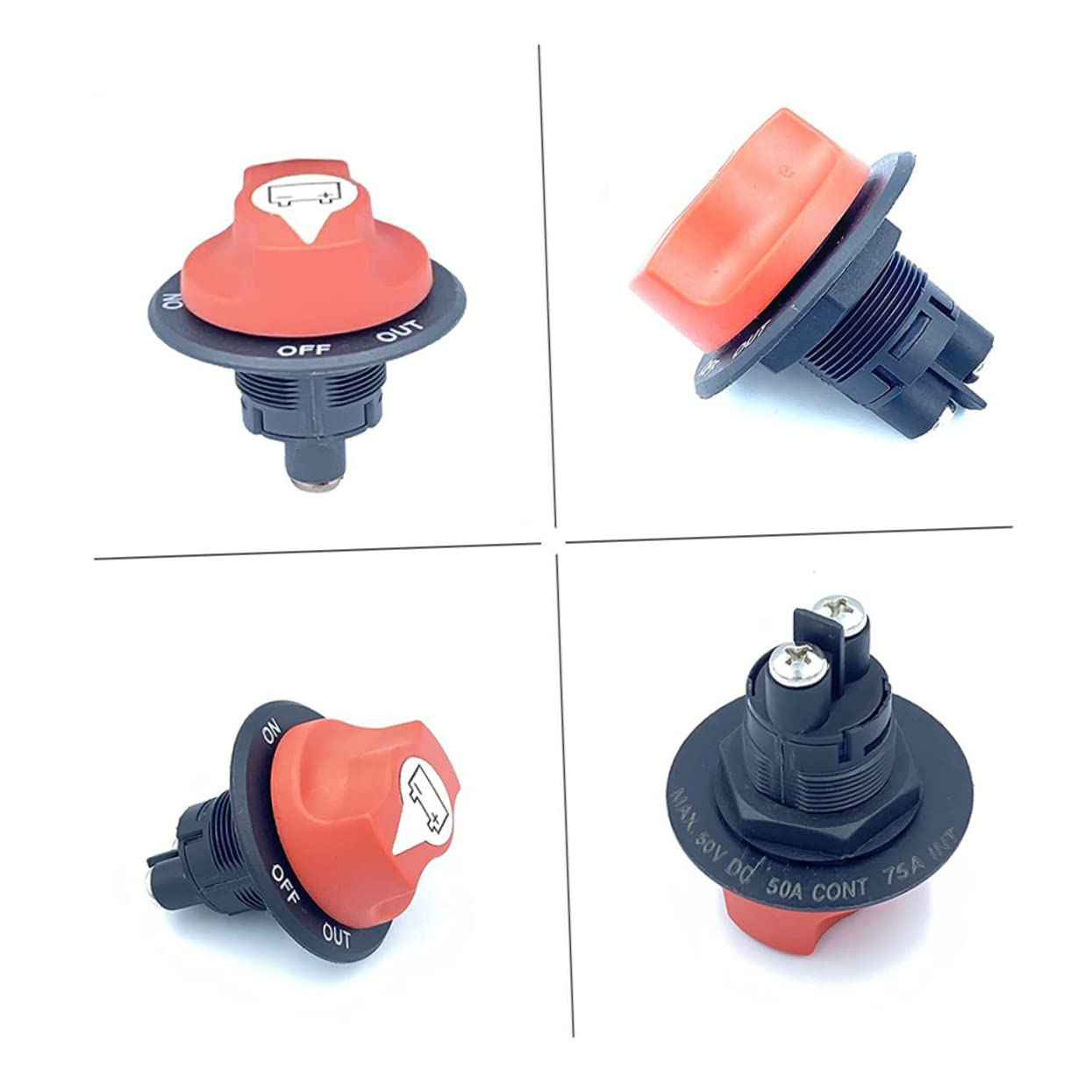 12v-24v Car Battery Cut Off Switch Rv Power Cut Off Disconnect Isolator Safe Brass Plastic Power Switch on Off for ATV Boat Utv