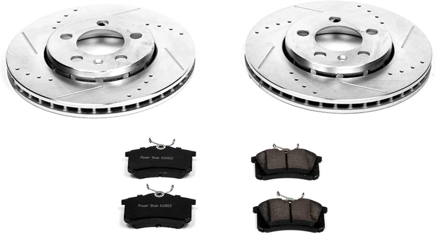 PowerStop Rear Brake Kit for Audi TT Quattro 2000-06 |Volkswagen Golf 2002-04 |Jetta 2004-05 |R32 2004 - Drilled and Slotted Disc Rotors with Carbon-Fiber Ceramic Brake Pads Replacement, K920
