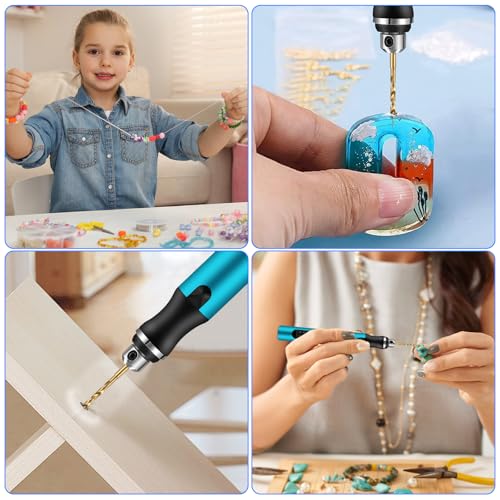 Mini Handbohrer Elektrisch, 3 Gang Mini Handbohrer Elektrisch, DIY Mini Bohrer, Mit 10 Bohrern, Wiederaufladbar, Wiederaufladbare Bohrmaschine für Modellbau, Holz, HarzSchmuckherstellung, Blau