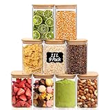 ComSaf Tarros de Cristal con Tapa, Frascos de Vidrio con Tapa, 1100 ml, Set de 9 Piezas, Adecuado para Garbanzos, Azúcar Blanco, Pimentón Dulce