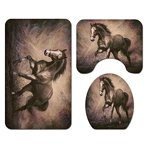 AXJX Badezimmer Badematte 3 Teilig Set Pferd Ländlichen Land TierWeichen Toilette Deckel Kissen...