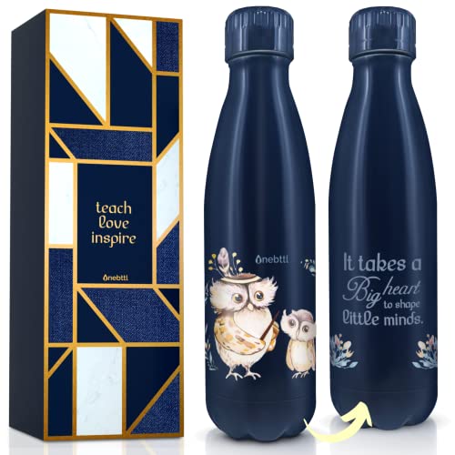 Onebttl Regalo Maestro Scuola Insegnante Scuola Materna Scuola Regalo Fine Anno Scuola di Apprezzamento per Insegnanti Natale Maschio Femmina Ritiro Rientro Scuola Bottiglia Owl (500ml)