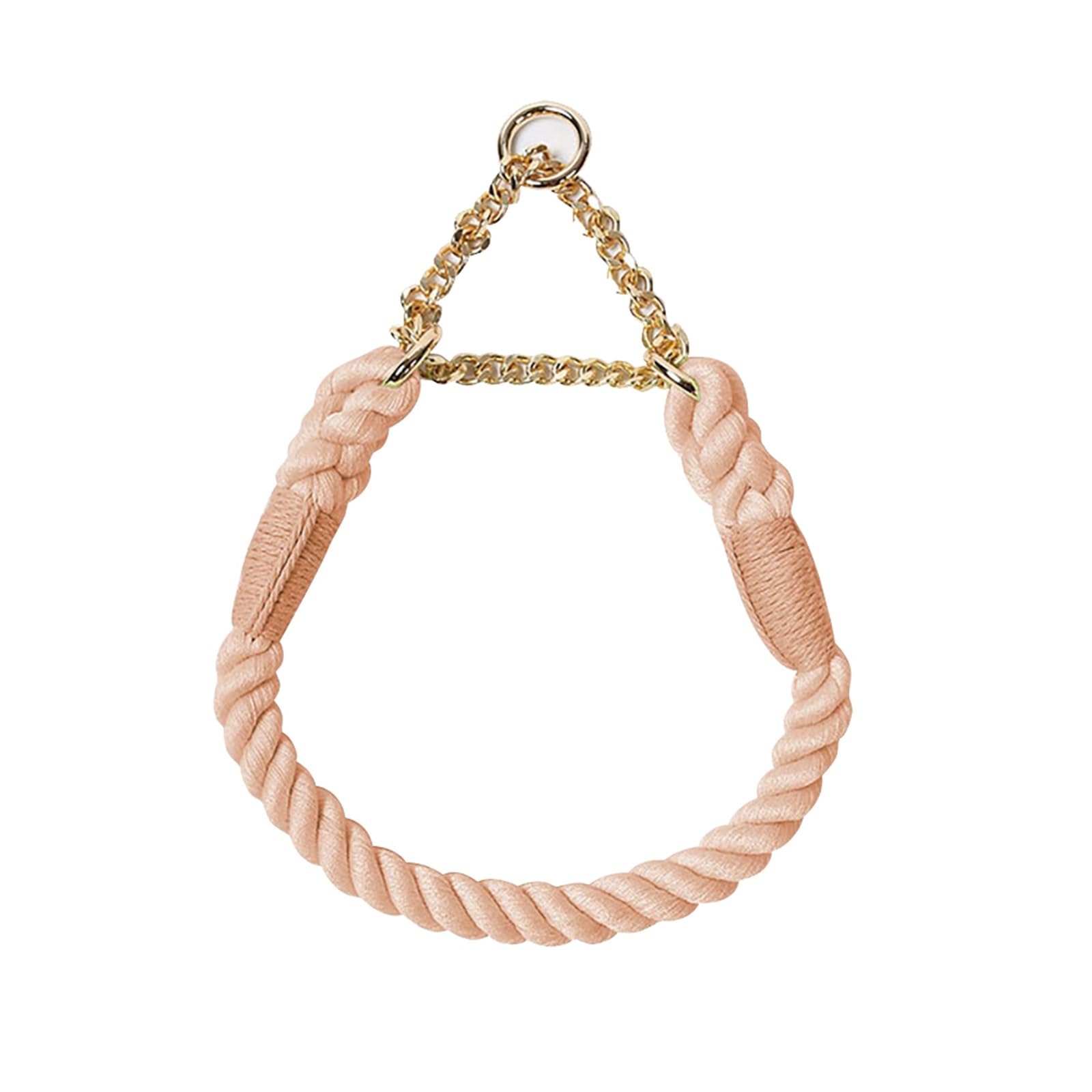 Dog Collar Comfortable Cotton Dog Collars Adjustable Braided Cotton Multi-Color Rope Collar With Durable Metal Dog Chain(Light pink,L)