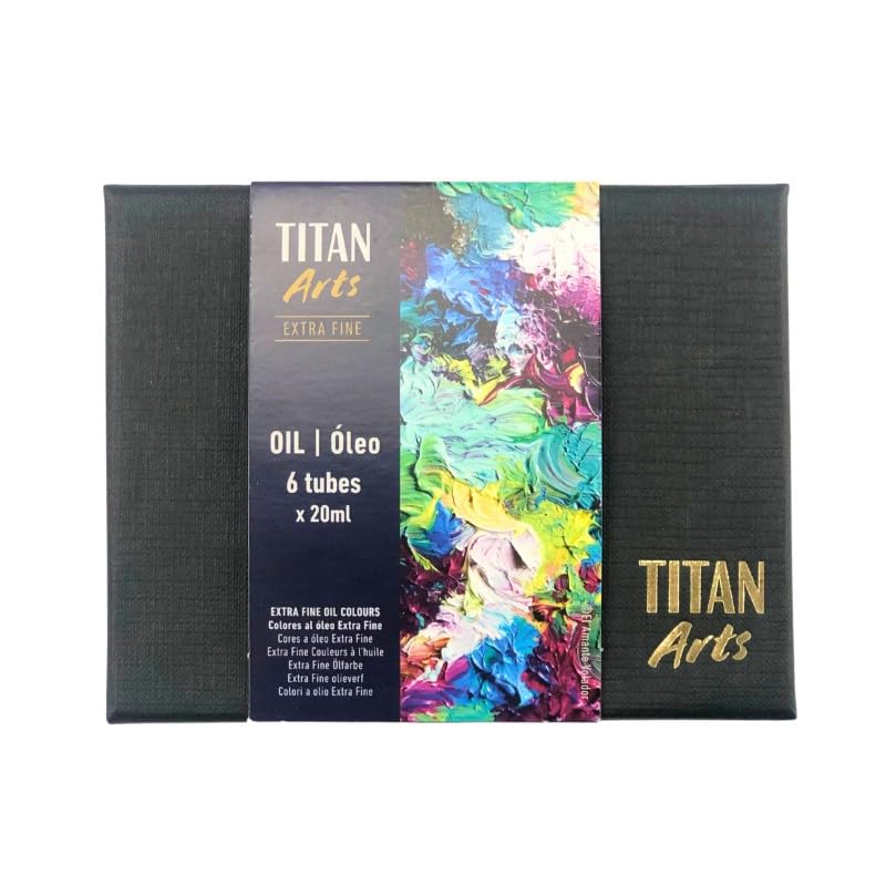 Set Óleo Titan Arts Extra Fino – 6 Tubos 20 ml | Colores Primarios + Verde | Pintura Óleo Profesional con Pigmentos de Calidad | Caja Básica para Artistas y Estudiantes