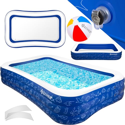 KESSER® Piscina Hinchable Desmontable Familiar para Niños y Adultos, Piscina Familiar, Verano, 240 x 142 x 56 cm, 613 Litros, Capacidad para Niños, Agujeros de Drenaje
