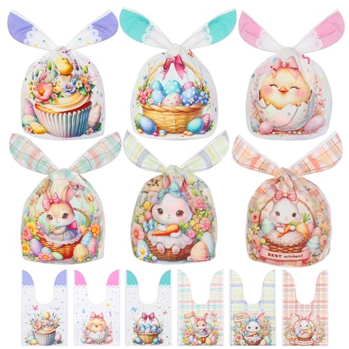 Lapensa 100 bolsas de golosinas de Pascua, bolsas de dulces de huevo de conejo de Pascua, 6 estilos surtidos de bolsas de dulces para fiesta de Pascua