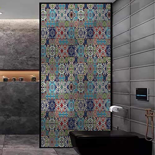 One Way Window Film Moroccan No Glue Opaque Static Film Removable Glass Covering Vinyl Decals For Bathroom (17.7 X 23.6 Inch, Multicolor) #TOP3